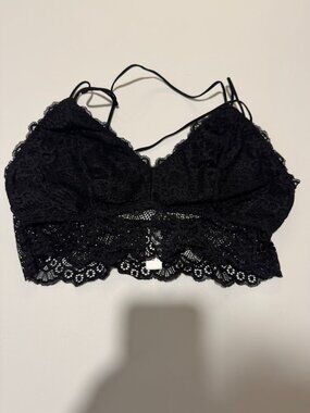 Luvlette Black Lace Strappy Halter Longline Bralette | Size XL | Like New